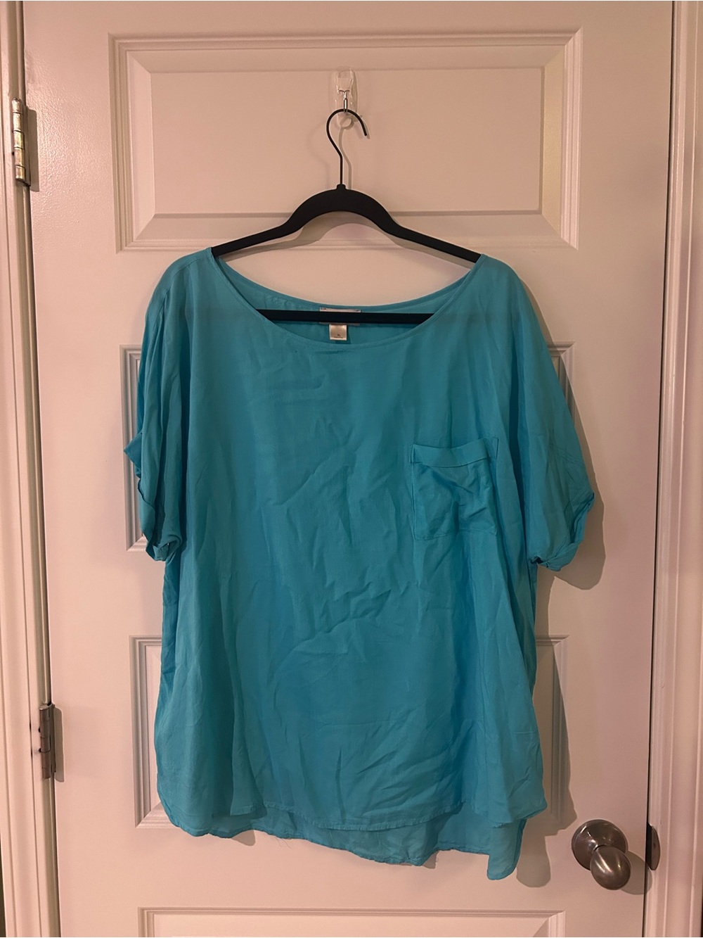 LOFT Turquoise Short Sleeve Pocket Blouse